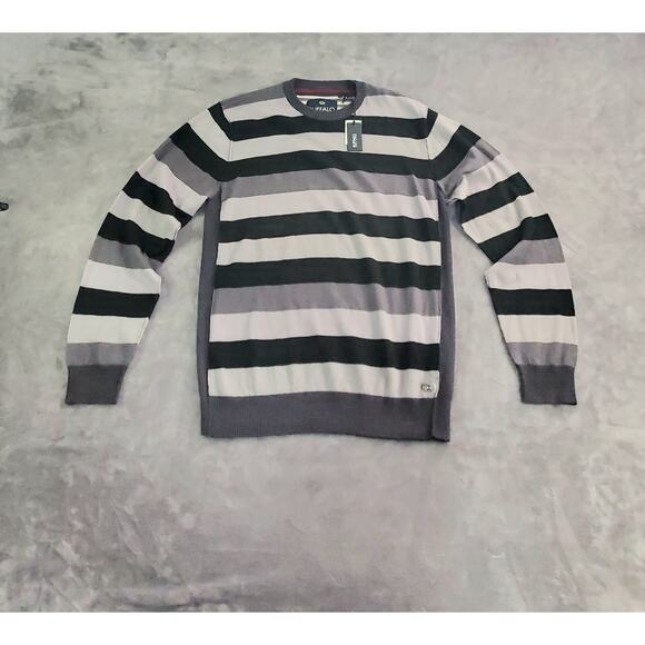 Buffalo David Bitton Size L Lambswool Gray Striped Crewneck Sweater Winter C5-20 - Picture 1 of 9